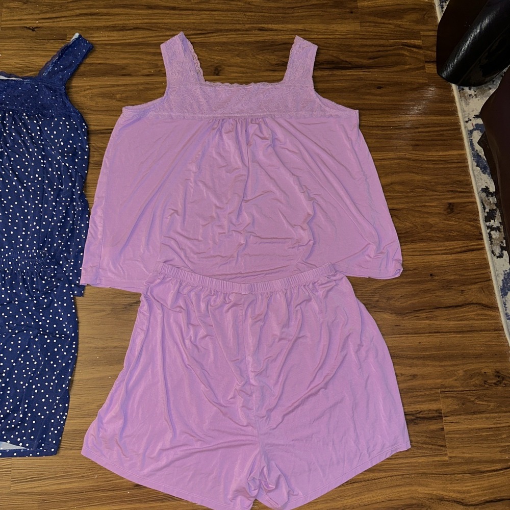 Dreams Co Summer Womens Pajama Set 1X 22 / 24 Blue Tank Shorts Embroidered Lace - Picture 4 of 9